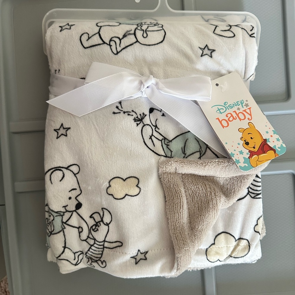 Disney New White and Gray Plush Baby Blanket